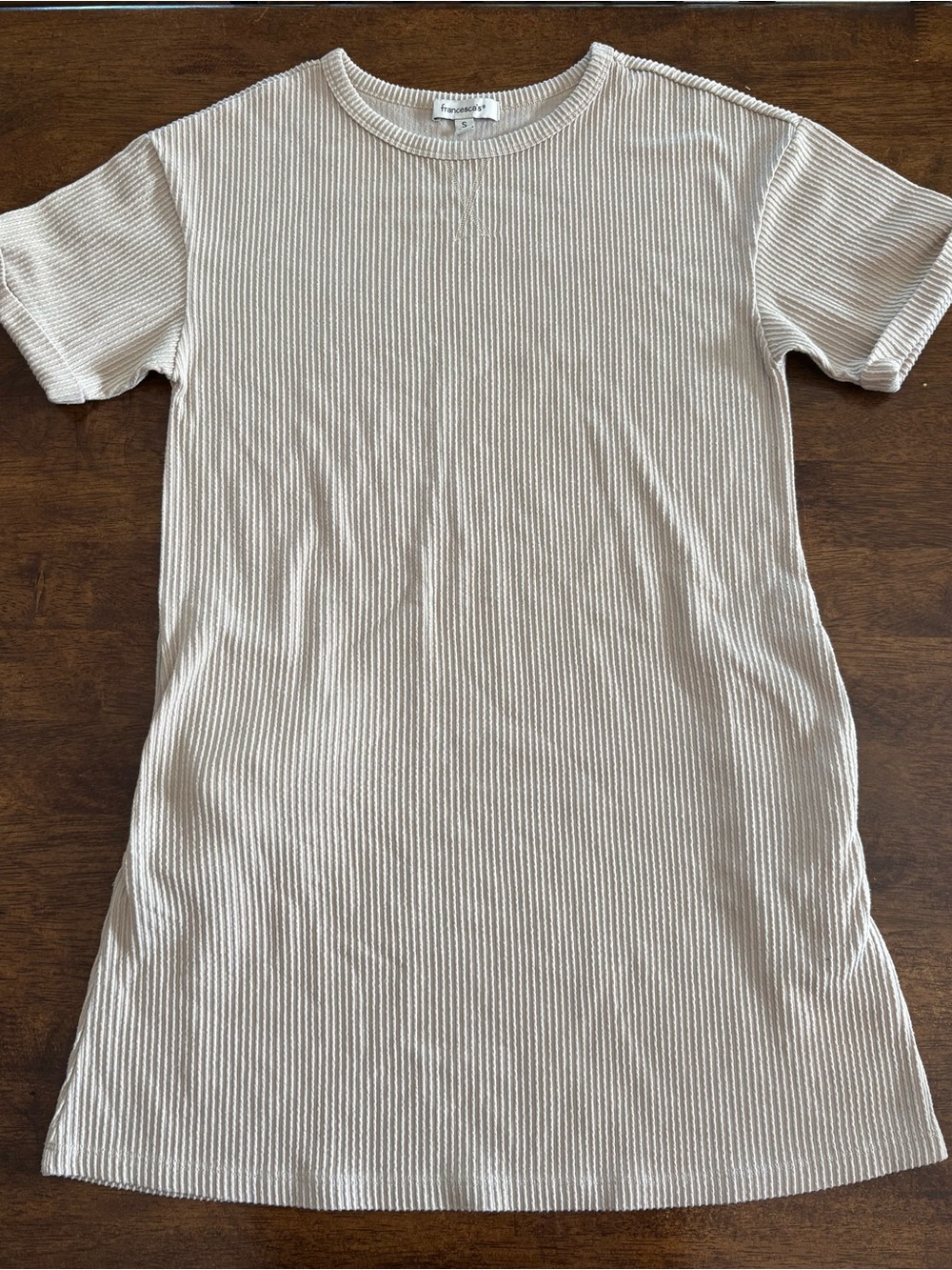 Francesca's Collections Ribbed Short Sleeve Tee Dress - Cream Size S